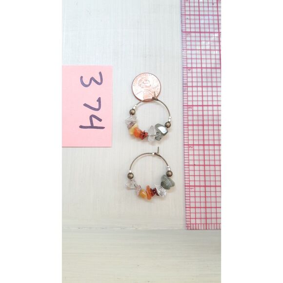 boho earrings 374#mfs Agate gemstone hoop earrings and Quartz gemstone chip mix - Picture 4 of 5